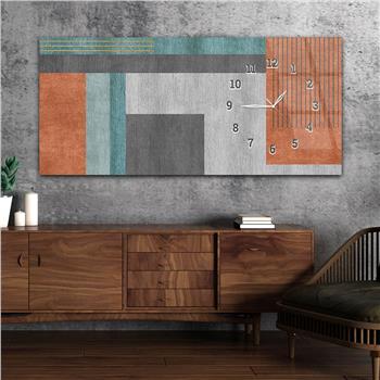 Horizontal bedrucktes Glas mit Kunst und Naturthema und einer Uhr an der Seite 116