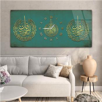 Tableau en verre à thème religieux avec horloge centrale horizontale  079