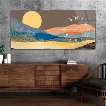 Horizontal bedrucktes Glas mit Kunst und Naturthema und einer Uhr an der Seite 081