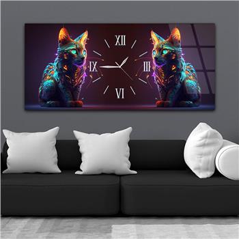 Yatay Ortadan Saatli  Sanat ve Doğa Temalı Cam Tablo 086