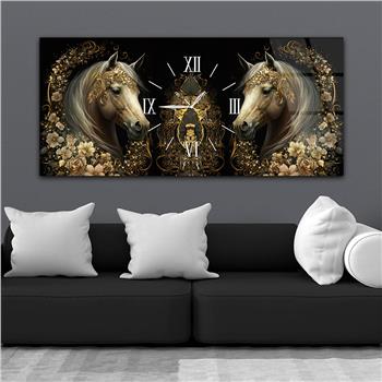 Yatay Ortadan Saatli  Sanat ve Doğa Temalı Cam Tablo 070