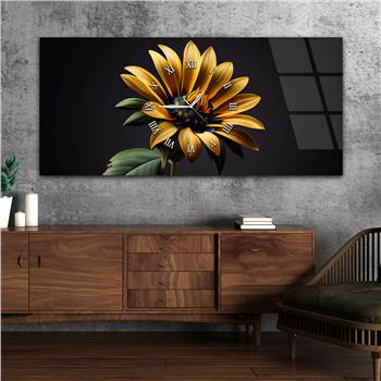 Horizontal bedrucktes Glas mit Kunst- und Naturthema und einer Uhr in der Mitte 036