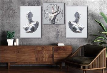 SANAT TEMALI CAM TABLO SAAT SETİ 