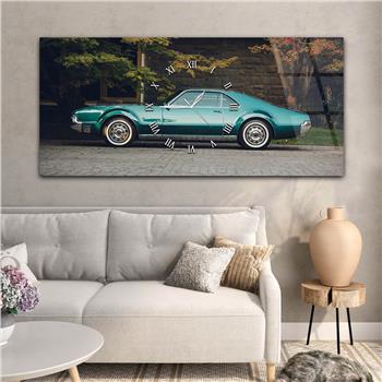 Horizontal bedrucktes Glas mit Kunst- und Naturthema und einer Uhr in der Mitte 033