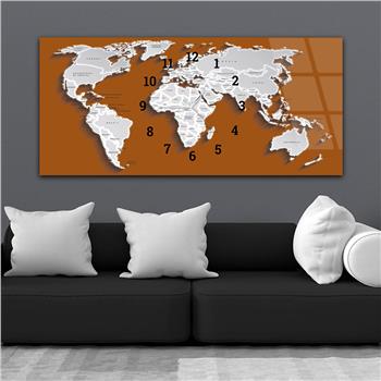 Yatay Saatli Ortadan Vatan Temalı Cam Tablo 095