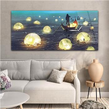 Yatay Saatli Yandan Sanat ve Doğa Temalı Cam Tablo 025