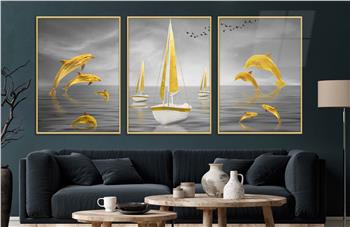 Alüminyum Çerçeveli Sanat Temalı 3lü Set CAM Tablo 0066