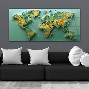 Yatay Saatli Ortadan Vatan Temalı Cam Tablo 103