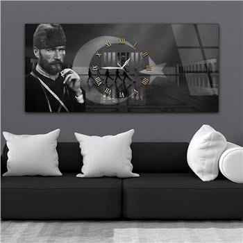 Tableau en verre sur le thème de la nation avec horloge centrale horizontale  056