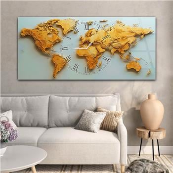 Yatay Saatli Ortadan Vatan Temalı Cam Tablo 136