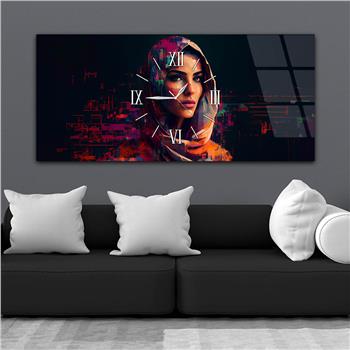 Yatay Ortadan Saatli  Sanat ve Doğa Temalı Cam Tablo 067