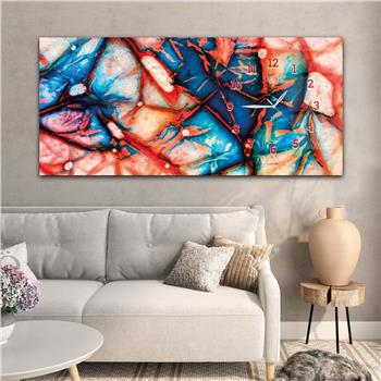 Horizontal bedrucktes Glas mit Kunst und Naturthema und einer Uhr an der Seite 145