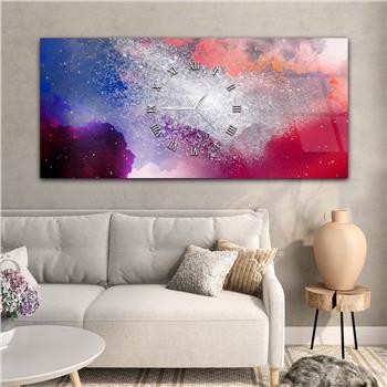 Horizontal bedrucktes Glas mit Kunst- und Naturthema und einer Uhr in der Mitte 001