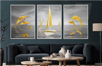 Alüminyum Çerçeveli Sanat Temalı 3lü Set CAM Tablo 0066