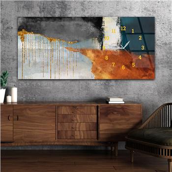 Horizontal bedrucktes Glas mit Kunst und Naturthema und einer Uhr an der Seite 114