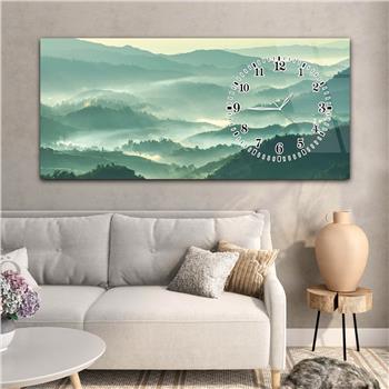 Horizontal bedrucktes Glas mit Kunst und Naturthema und einer Uhr an der Seite 096