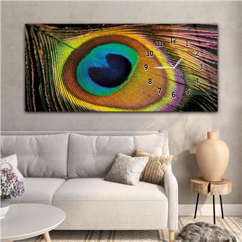 Horizontal bedrucktes Glas mit Kunst und Naturthema und einer Uhr an der Seite 186