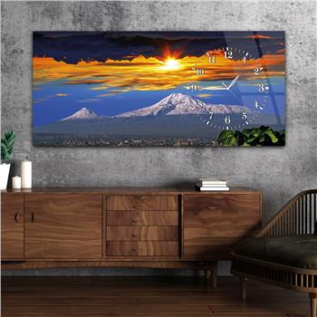 Yatay Saatli Yandan Sanat ve Doğa Temalı Cam Tablo 003