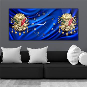 Yatay Saatli Ortadan Vatan Temalı Cam Tablo 147