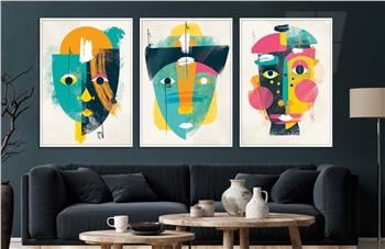 Alüminyum Çerçeveli Sanat Temalı 3lü Set CAM Tablo 0085