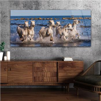 Horizontal bedrucktes Glas mit Kunst und Naturthema und einer Uhr an der Seite 131