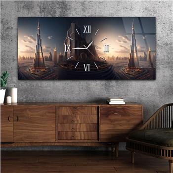 Yatay Ortadan Saatli  Sanat ve Doğa Temalı Cam Tablo 088