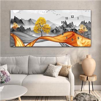 Horizontal bedrucktes Glas mit Kunst und Naturthema und einer Uhr an der Seite 168