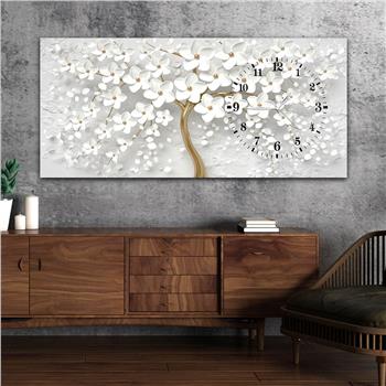 Horizontal bedrucktes Glas mit Kunst und Naturthema und einer Uhr an der Seite 087