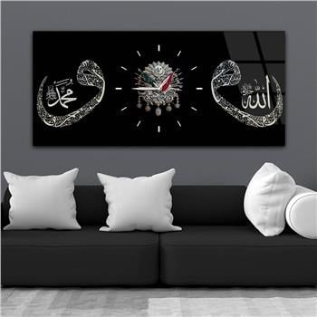 Tableau en verre à thème religieux avec horloge centrale horizontale  097