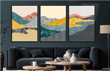 Alüminyum Çerçeveli Sanat Temalı 3lü Set CAM Tablo 0025