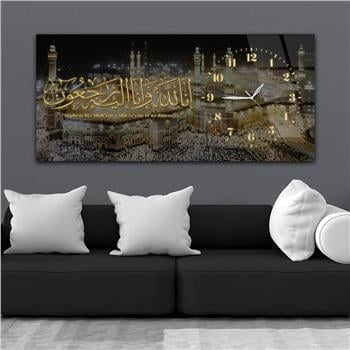 Yatay Saatli Yandan Dini Temalı Cam Tablo 087