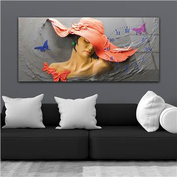 Horizontal bedrucktes Glas mit Kunst und Naturthema und einer Uhr an der Seite 060