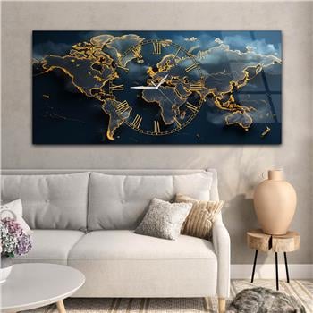 Yatay Saatli Ortadan Vatan Temalı Cam Tablo 138