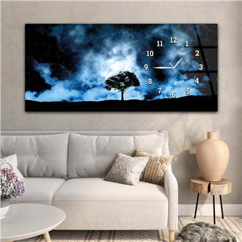 Gece Gökyüzü Yıldızlar Yatay Saatli Yandan Sanat ve Doğa Temalı Cam Tablo 239
