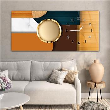 Horizontal bedrucktes Glas mit Kunst und Naturthema und einer Uhr an der Seite 153