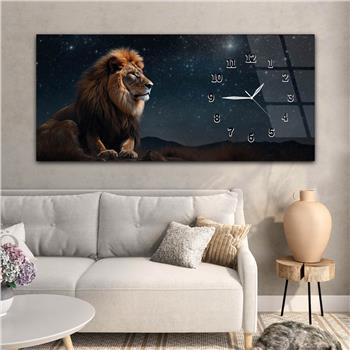 Horizontal bedrucktes Glas mit Kunst und Naturthema und einer Uhr an der Seite 181