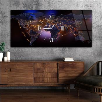 Yatay Ortadan Saatli  Sanat ve Doğa Temalı Cam Tablo 072