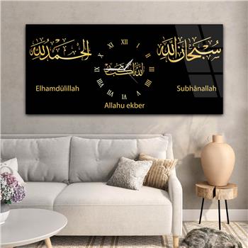 Tableau en verre à thème religieux avec horloge centrale horizontale  091