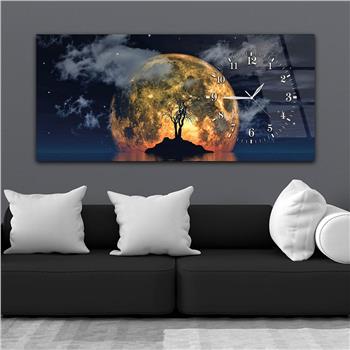 Yatay Saatli Yandan Sanat ve Doğa Temalı Cam Tablo 016