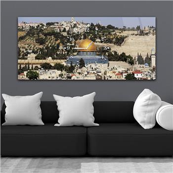 Tableau en verre à thème religieux avec horloge centrale horizontale  012