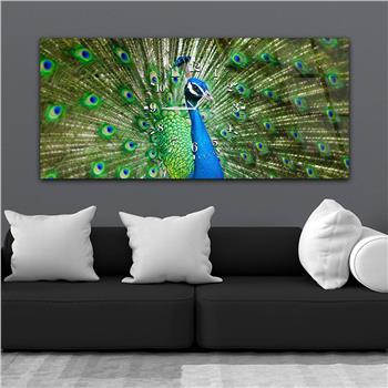 Horizontal bedrucktes Glas mit Kunst- und Naturthema und einer Uhr in der Mitte 014