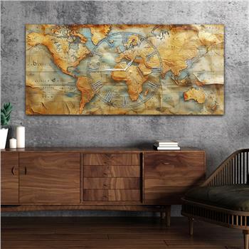 Yatay Saatli Ortadan Vatan Temalı Cam Tablo 130