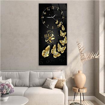 Dikey Üstten Saatli Dini Temalı Cam Tablo 008