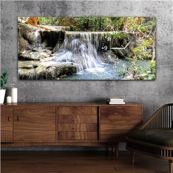 Horizontal bedrucktes Glas mit Kunst und Naturthema und einer Uhr an der Seite 035