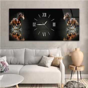 Yatay Ortadan Saatli  Sanat ve Doğa Temalı Cam Tablo 048