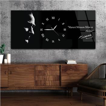 Tableau en verre sur le thème de la nation avec horloge centrale horizontale  016