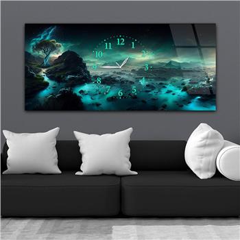 Yatay Ortadan Saatli  Sanat ve Doğa Temalı Cam Tablo 062