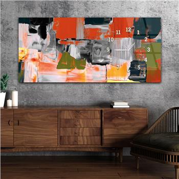 Horizontal bedrucktes Glas mit Kunst und Naturthema und einer Uhr an der Seite 147