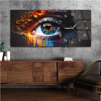 Horizontal bedrucktes Glas mit Kunst und Naturthema und einer Uhr an der Seite 057