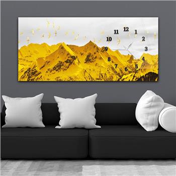 Horizontal bedrucktes Glas mit Kunst und Naturthema und einer Uhr an der Seite 152